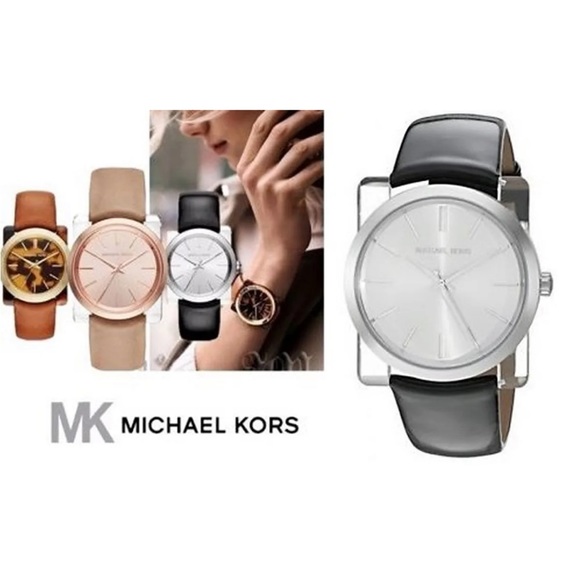 🖤WOMENS MICHAEL KORS KEMPTON BLACK PATENT LEATHER LUCITE LIKE WATCH - Picture 1 of 9